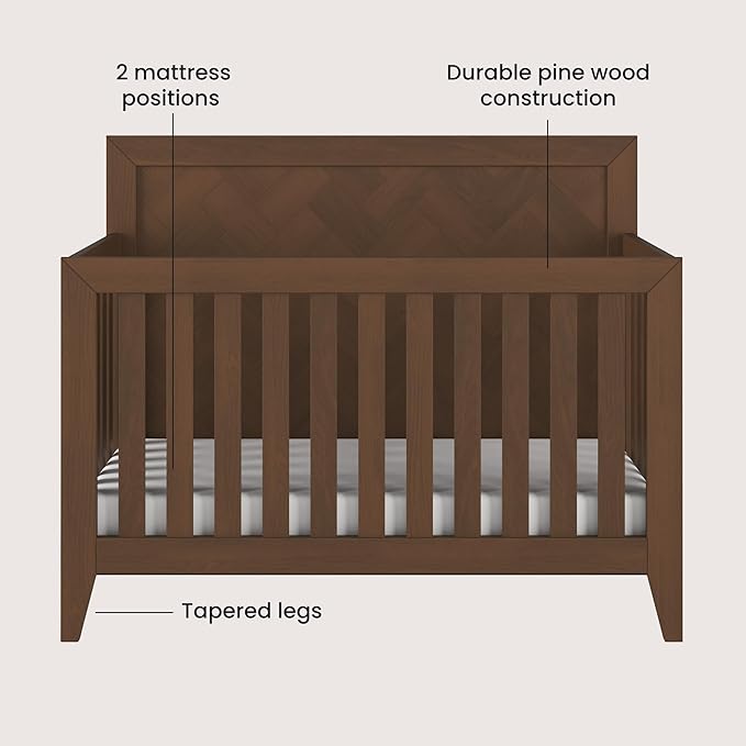 Child Craft Kieran 4-in-1 Convertible Crib, Baby Crib Converts to Day Bed, Toddler Bed and Full Size Bed, 3 Adjustable Mattress Positions, Non-Toxic, Baby Safe Finish (Toasted Chestnut)
