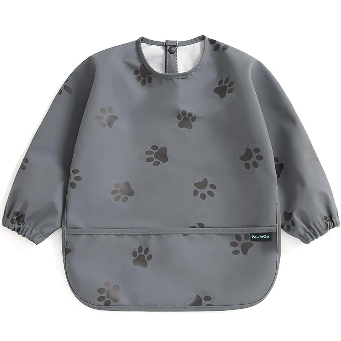 Baby Bib with Long Sleeves Bib & BLW, Machine Washable & Soft and Skin-Friendly Material, Coverall Bibs for Baby Feeding, Waterproof and Easy to Clean, for Baby Infant Toddlers (Dark Grey)