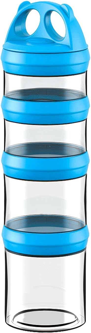 SELEWARE Portable Stackable Food Storage Containers for Snacks Formula Powder and Drinks Twist Lock System Airtight Leak-proof BPA and Phthalate Free 4 Piece Jars 31oz Blue