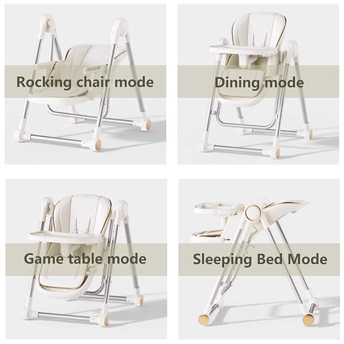 Baby High Chair,High Chairs for Babies and Toddlers,Adjustable 2-in-1 Baby High Chair,Portable Highchair for 1+ Years/Detachable PU Cushion/Locking Wheels KKK