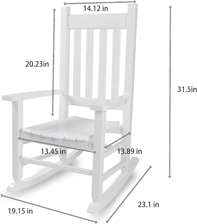 Kids Rocking Chair for Toddlers and Children Comfy Recliner Wooden Rocker for Baby Girls Outdoor Lounge Chair for Kids Age 6-10 Indoor Christmas Gift White