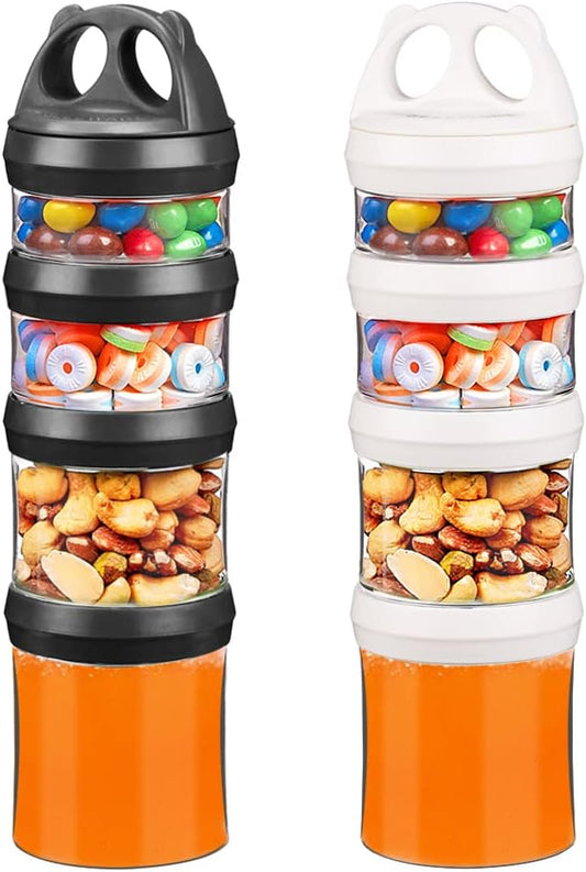 SELEWARE Portable Stackable Food Storage Containers for Snacks Formula Powder and Drinks Twist Lock System Airtight Leak-proof BPA and Phthalate Free Black and White