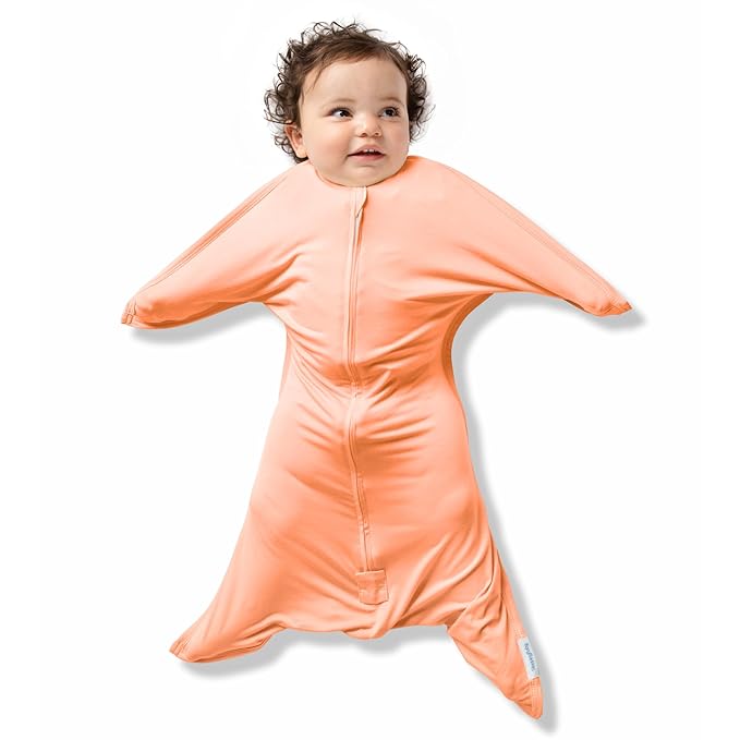 SleepingBaby EverSoft Zipadee-Zip Transition Swaddle - Roomy Wearable Blanket with Two Way Zipper - Viscose from Bamboo - Peach Fuzz, Small (4-8 Month)