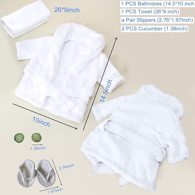 5PCS Newborn Photography Outfits, Baby Bathrobes Bath Towel Outfit with Slippers Photo Props for Girls and Boys