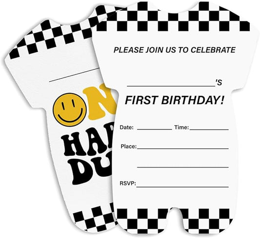 LyoGao One Happy Dude Birthday Invitations for Boy Smily Face First Birthday Party Fill in Invites Cards With Envelopes (20 Pack)