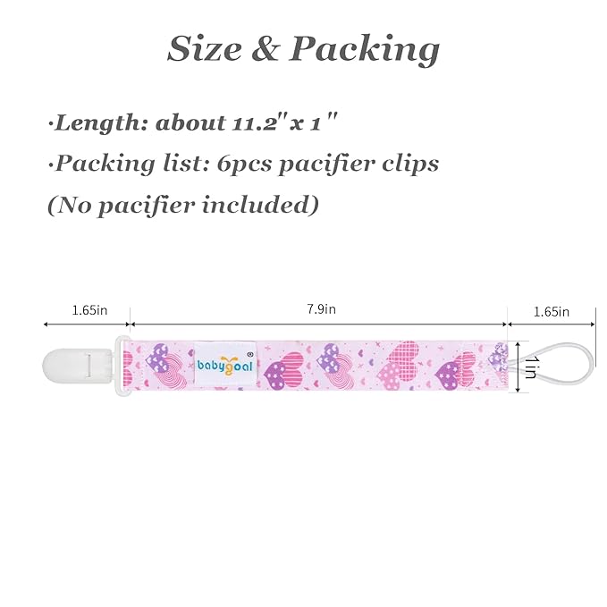 Babygoal Heart Pacifier Clips, 6 Pack Binky Paci Holder and Leash for Boys and Girls Fits for Most Pacifier, Binkie Styles & Baby Teethers & Toys and Valentine's Day Gift 6PB24