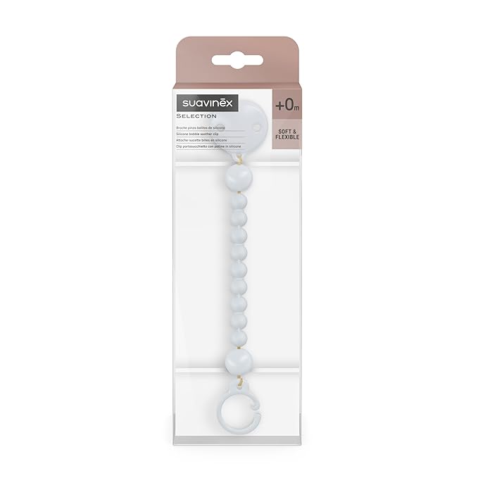 Suavinex Color Essence Silicone Baby Pacifier Clip, Single Piece 100% Soft Silicone Chain, Baby Accessories and Essentials, Designed in Spain, Blue