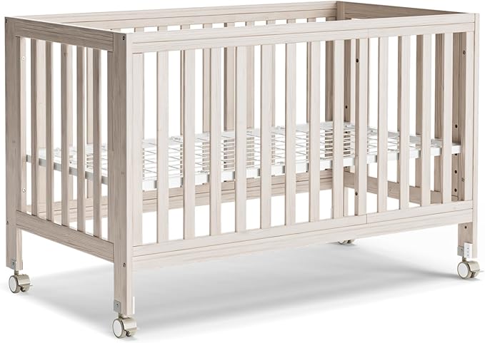 EvoNest Baby Crib, 11 in 1 Convertible Crib with Wheels, 100% New Zealand Wood Growing Bed, 4 Adjustable Mattress Height,Washed Natural