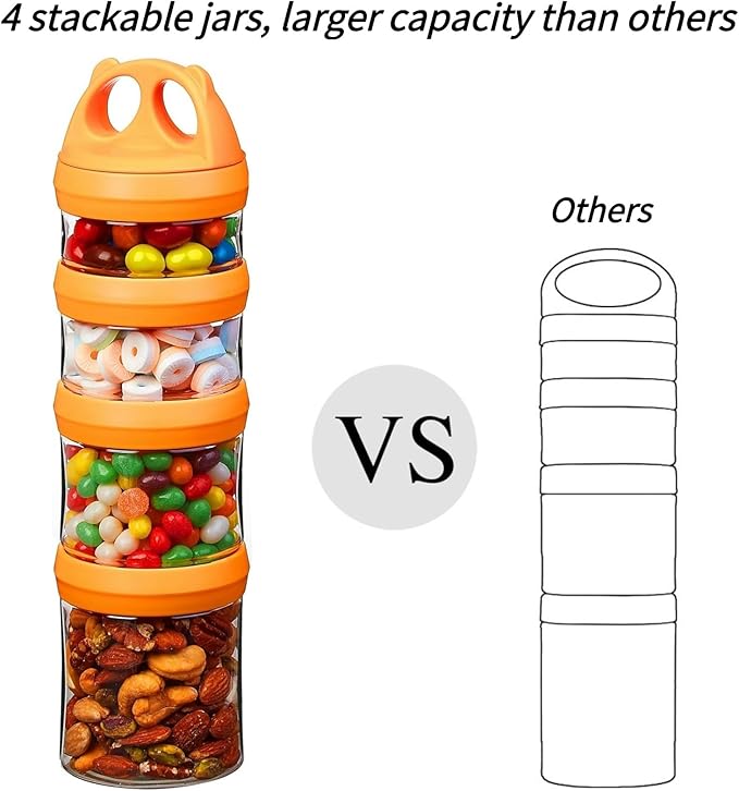 SELEWARE Portable Stackable Food Storage Containers for Snacks Formula Powder and Drinks Twist Lock System Airtight Leak-proof BPA and Phthalate Free Blue and Orange