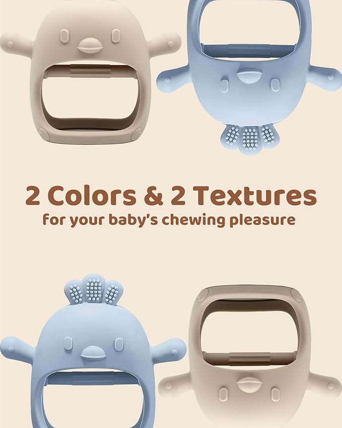 2 Packs Baby Teething Toy for 0-6 6-12 Months, Food Grade Silicone Teething Mitten, Anti Dropping Wrist Hand Teethers Baby Chew Toys for Sucking Needs, BPA Free