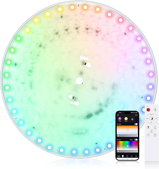 Smart Ceiling Light Replacement Kit, RGB LED Ceiling Light Retrofit Kit, 2400LM, DIY Color, Compatible with Alexa, 2700K-6500K for Bedroom, Living Room, 9.25 Inch, 120V, ETL