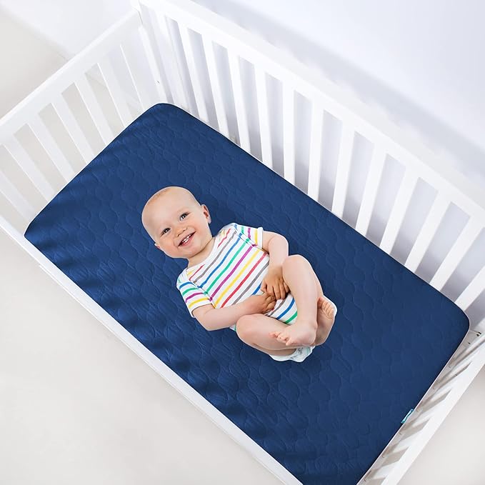 Biloban Navy Blue Crib Mattress Protector 2 Pack, Waterproof, Quilted, Absorbent, Noiseless, Durable Mattress Cover, Perfect Fit for Toddler Bed
