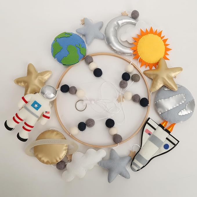 Space Mobile for Crib - A Colorful Space Baby Mobile with Rocket Planets and Stars for a Galaxy Themed Nursery