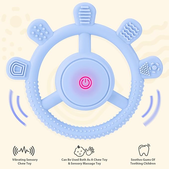 Vibrating Teether for Baby, Sensory Chew Toys for Autistic Children & Teething Toys for Babies 6-18 Months, USB Chargeable & 3X Vibration Settings. Toddler Travel Essential, Autism Sensory Products