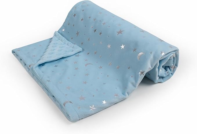 Baby Blanket for Boys Girls Soft Minky with Double Layer Dotted Backing, Star and Moon Printed 30 x 40 Inch Receiving Blanket (Blue)