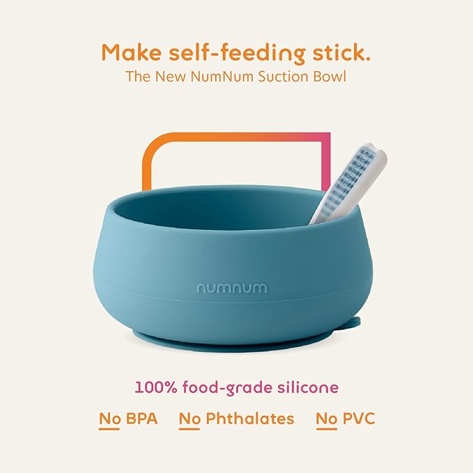 NumNum Suction Bowls for Babies & Toddlers, Extra Strong Non-Slip Suction, 100% Food-Grade Silicone, BPA-Free, Microwave & Dishwasher Safe, Baby-Led Weaning Bowls for 4+ Months & GOOtenils Blue/Green