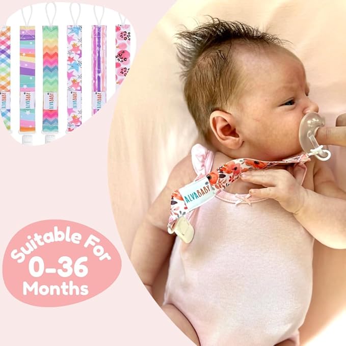 ALVABABY Pacifier Clips 6 Packs Rainbow Paci Clip Holder Leashes for Baby Boys and Girls Fits Most Pacifier,Binkie Styles,Baby Teethers,Toys