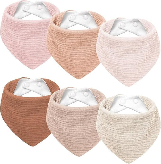 Susurration Muslin Baby Drool Bibs 6Pack Soft Triangular Adjustable Baby Bandana Bibs for Unisex Baby Girls & Boys