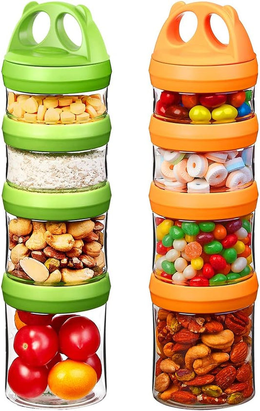 SELEWARE Portable Stackable Food Storage Containers for Snacks Formula Powder and Drinks Twist Lock System Airtight Leak-proof BPA and Phthalate Free Green and Orange