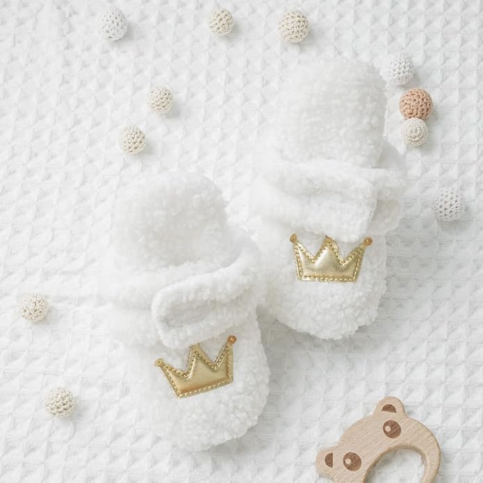 Sawimlgy Newborn Infant Baby Girl Boy Cotton Booties Stay On Sock Slippers Soft Bedroom Shoes Non-Skid Ankle Boots With Grippers Toddler Crib Warm Shoe First Walker Birthday Shower