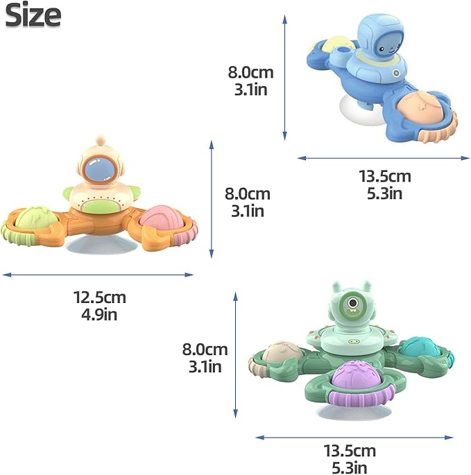 Jollybaby 3-Piece Suction Cup Spinner Toys for Boy & Girl, Spinning Tops for Toddlers, Birthday Gift for Infant, Sensory Baby Bath Toys