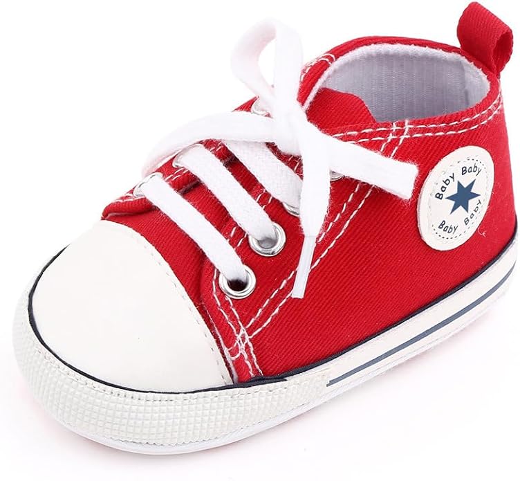 Unisex Baby Boys Girls Shoes, Newborn Infant Non-Slip Canvas Denim High Top Sneakers, Toddler First Walkers Shoes
