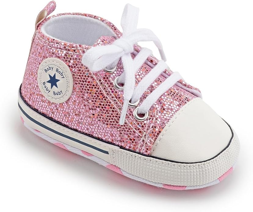 Unisex Baby Boys Girls Shoes, Newborn Infant Non-Slip Canvas Denim High Top Sneakers, Toddler First Walkers Shoes