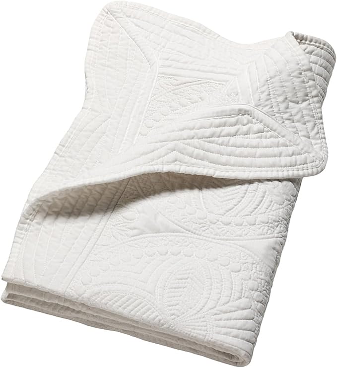 Embossed Baby Quilt Neutral Durable Lightweight Baby Blankets Four Seasons Cotton Nursery Bed Blankets for Personlized Monogram 46x36 Inches (White)
