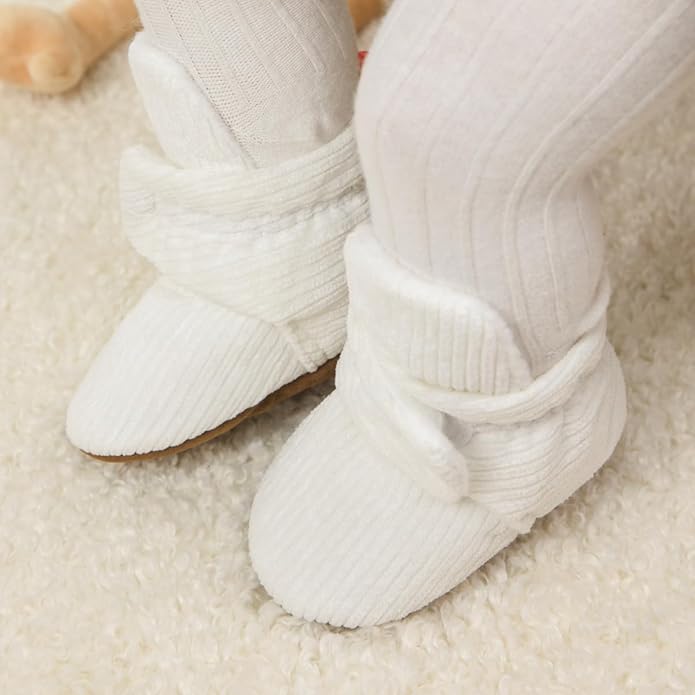 Sawimlgy Newborn Infant Baby Girl Boy Cotton Booties Stay On Sock Slippers Soft Bedroom Shoes Non-Skid Ankle Boots With Grippers Toddler Crib Warm Shoe First Walker Birthday Shower