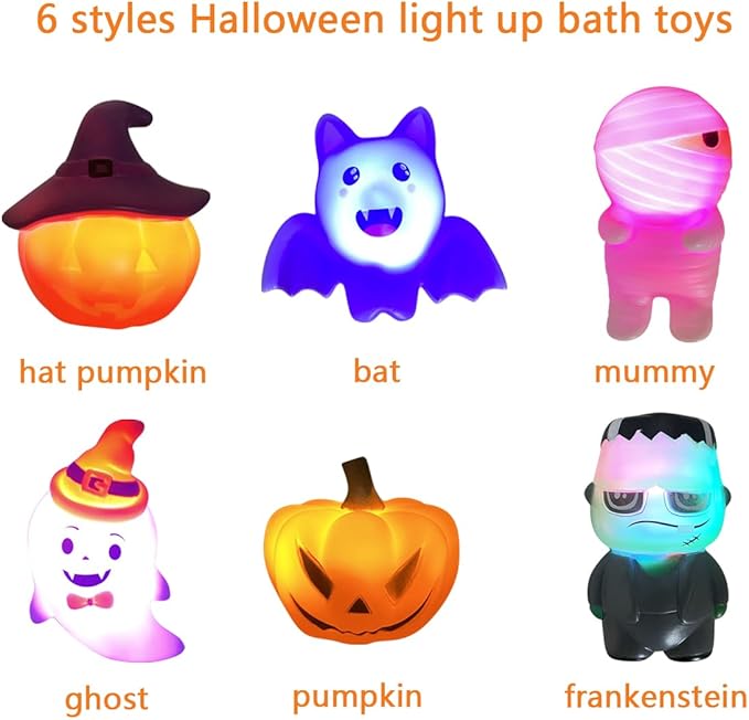 Jofan 6 Pack Halloween Light Up Bath Toys Halloween Toys for Kids Toddlers Boys Girls Halloween Party Favors Halloween Treat Bags Gifts