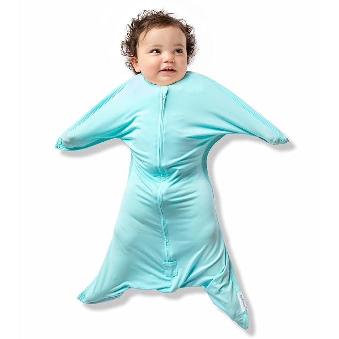 SleepingBaby EverSoft Zipadee-Zip Transition Swaddle - Roomy Wearable Blanket with Two Way Zipper - Viscose from Bamboo - Sea Glass, Large (12-24 Month)