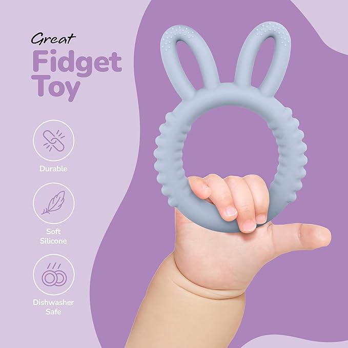 ArtCreativity Bunny Ears Teethers for Baby - Set of 2 Teething Rings - Silicone Baby Teething Toys - 0 6 12 Month Old Girl and Boy Teether Toys - Cute Bunny Gifts for Newborns
