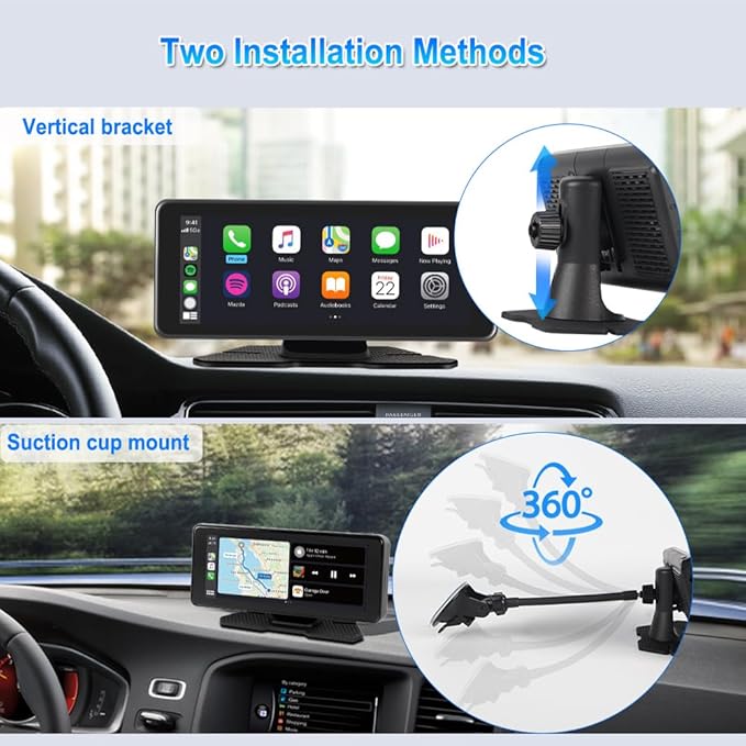 VSYSTO Portable Car Stereo, Support Wireless Apple Carplay & Android Auto, 6.86" Touchscreen WiFi Truck Dash Cam with HD 1080P Camera for Semi Trailer Van Tractor RV, Two Mounting Brackets (Black-A)