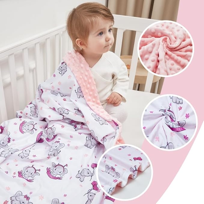 QSTEHEML Baby Blankets for Girls,Super Soft Elephant Nursery Minky Blanket Neutral,Baby Gifts Double Layer with Dotted Backing,Pink Newborn Blankets for Crib Stroller(Elephant, 30 * 40inch)