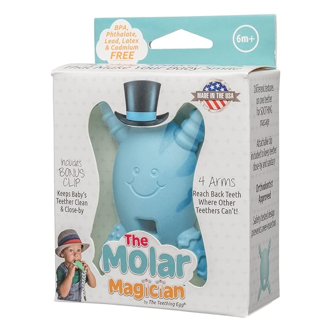 The Official Molar Magician Baby Teether - Freezable Molar Teething Toy for Baby, Infant & Toddler - Made in The USA - Sensory Toy 3-12, up to 18 Months, Blue