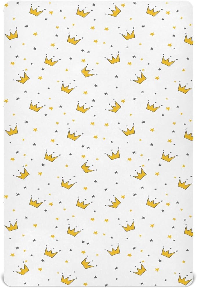 Baby Crib Sheets Graffiti Crown Crib Sheets for Boys Girls,Neutral Bassinet Toddler Bed Play Sheets Breathable Soft and Portable 52 * 28 * 9in