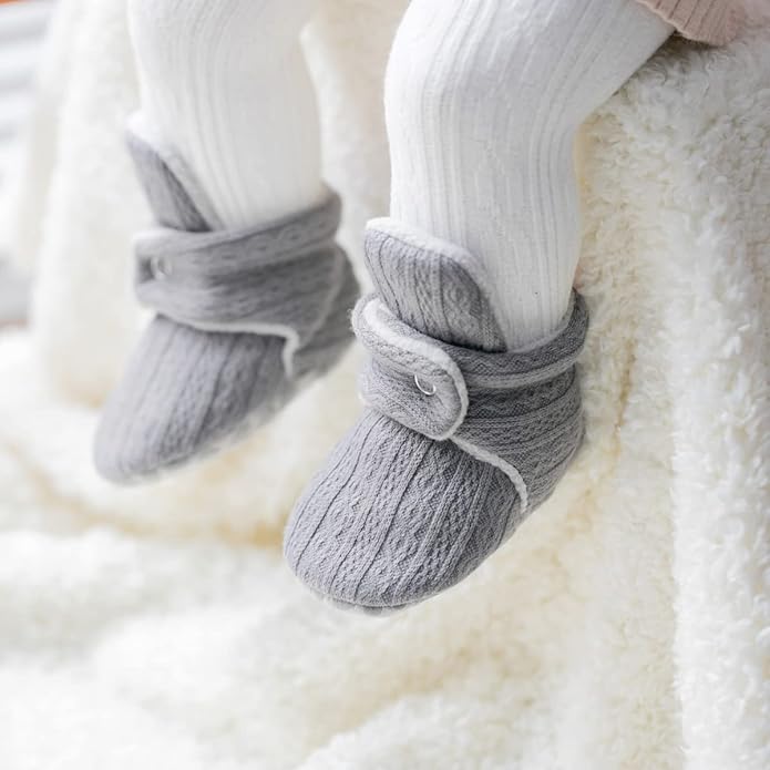 Sawimlgy Newborn Infant Baby Girl Boy Cotton Booties Stay On Sock Slippers Soft Bedroom Shoes Non-Skid Ankle Boots With Grippers Toddler Crib Warm Shoe First Walker Birthday Shower