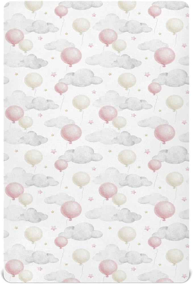 Baby Crib Sheets Balloon Cloud Crib Sheets for Boys Girls,Neutral Bassinet Toddler Bed Play Sheets Breathable Soft and Portable 52 * 28 * 9in