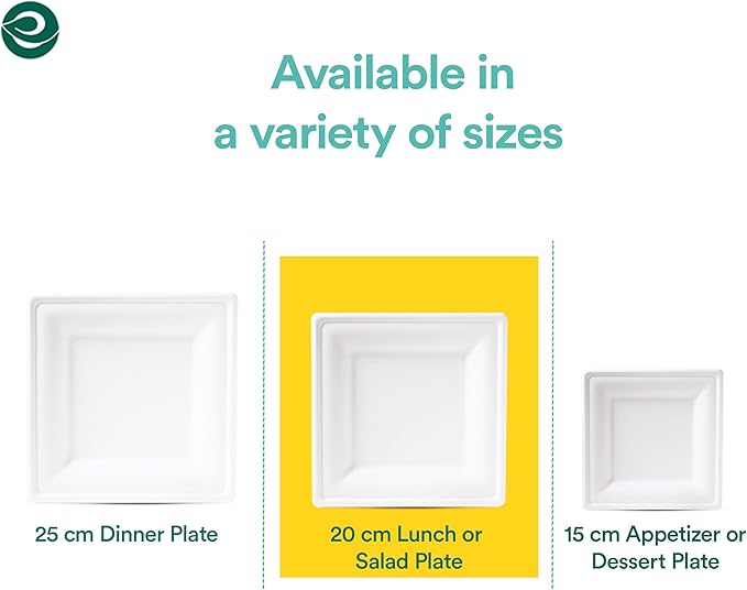 ECO SOUL Pearl White Square Paper Plates (100, 8 Inch)