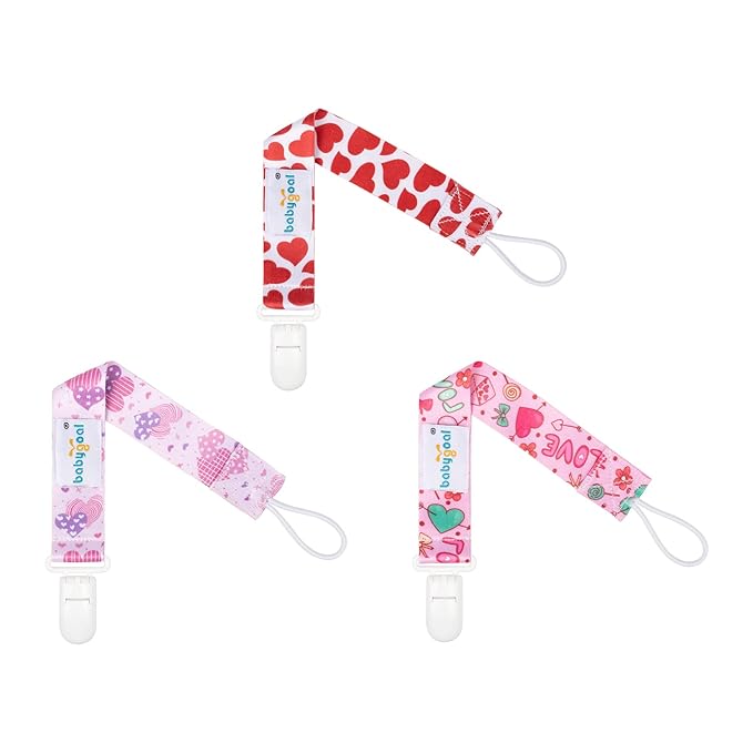 Babygoal Heart Pacifier Clips, 6 Pack Binky Paci Holder and Leash for Boys and Girls Fits for Most Pacifier, Binkie Styles & Baby Teethers & Toys and Valentine's Day Gift 6PB24