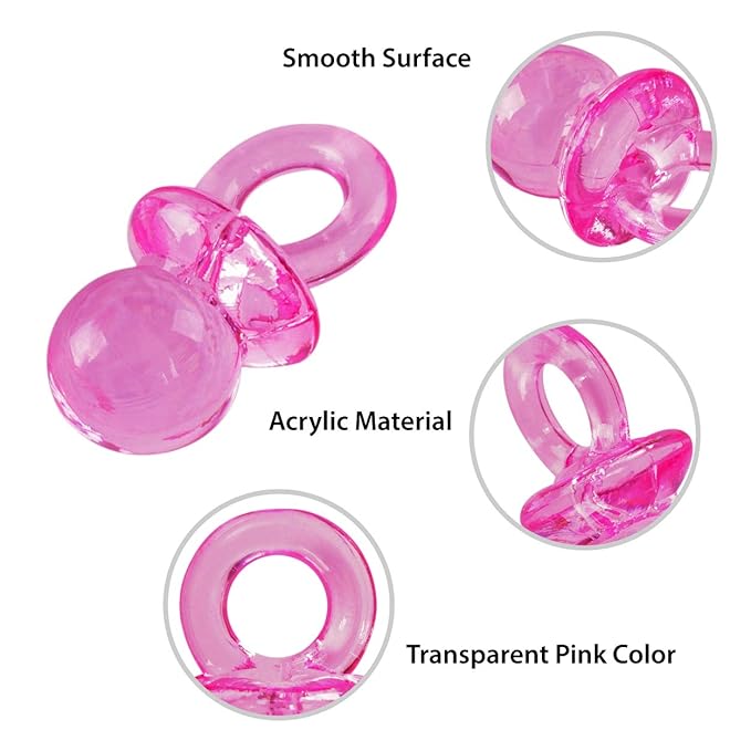 Super Z Outlet Mini Acrylic Baby Pacifiers for Baby Shower Decorations, Table Scatter, Party Favors, Games & Activities - 144 Pieces(Pink)