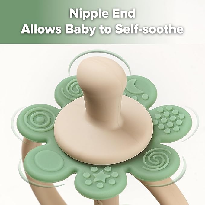 haakaa Silicone Baby Teether Toys,Nipple-Shaped End for Gum Massage,360Β° Baby Toothbrush Head for Self-Brushing Training,Easy to Grip-Pea Green