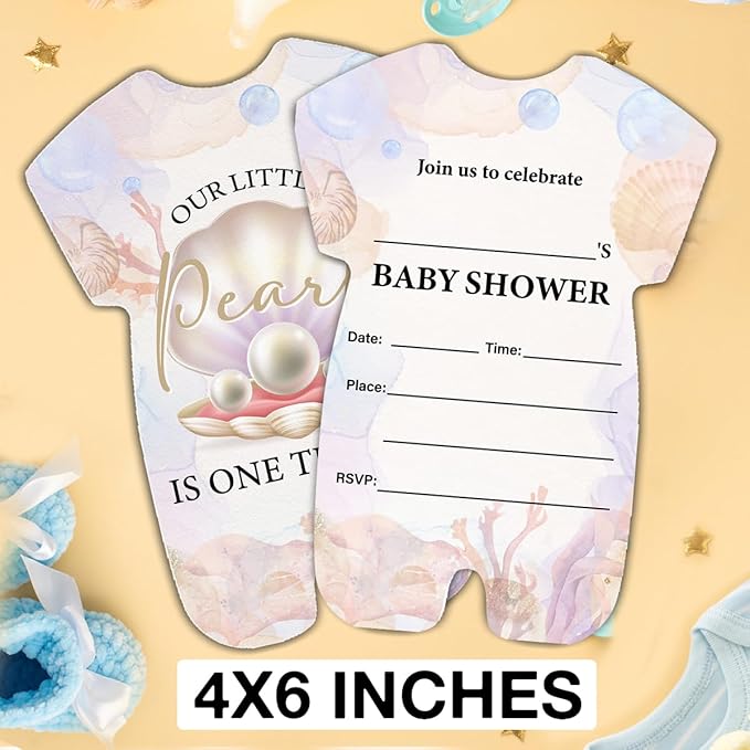 LyoGao Under the Sea Baby Shower Invitations for Girl - Seashell Pearl Baby Shower Party Fill in Invites Cards With Envelopes (20 Pack)