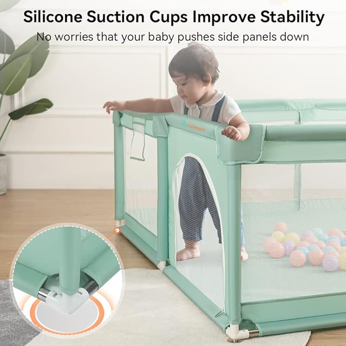 COMOMY Playpens for Toddlers, 79"x71" Baby Playard Extra Large, Safe Non-Slip Fence, Full Mesh Design, Indoor & Outdoor Kids Activity Center, Dark Green