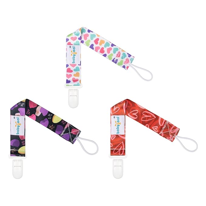 Babygoal Heart Pacifier Clips, 6 Pack Binky Paci Holder and Leash for Boys and Girls Fits for Most Pacifier, Binkie Styles & Baby Teethers & Toys and Valentine's Day Gift 6PB24