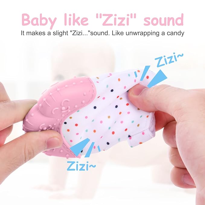 2Pack Silicone Teething Mitt, Soothing Infant Teething Mitten Pain Relief, Prevent Scratches Glove, Safe Silicone Teething Toys for 0-12 Months