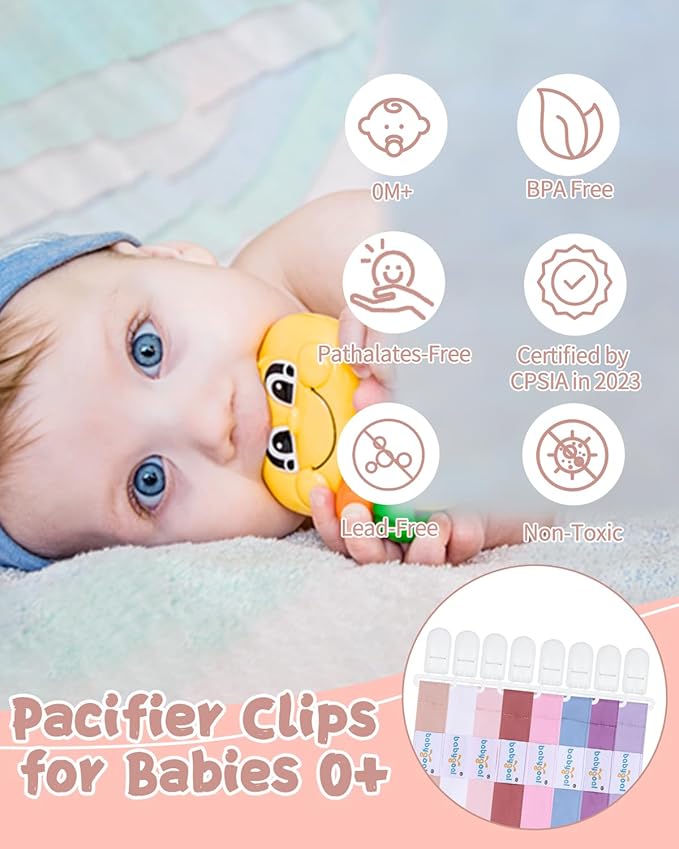 Babygoal Pacifier Clips 8 Pack, Pacifier Holder Clips for Baby Boys and Girls Fits for Most Pacifier, Binkie Styles & Baby Teethers & Toys and Gift-Neutral Color 8PS42