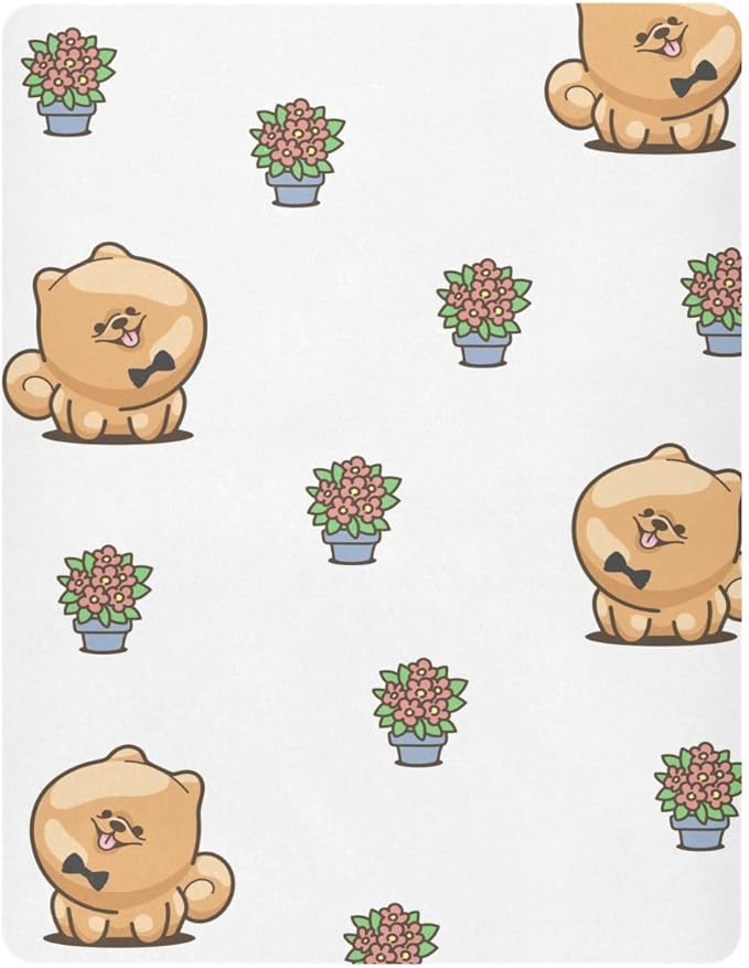 Baby Crib Sheets Kawai Pomeranian Crib Sheets for Boys Girls,Neutral Bassinet Toddler Bed Play Sheets Breathable Soft and Portable 52 * 28 * 9in