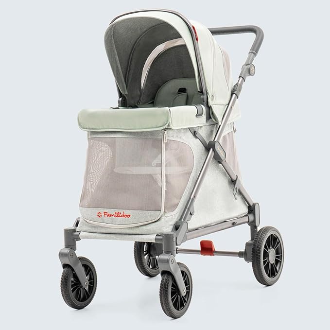 Familidoo Q1 Multi-Use Kids Wagon Stroller – Foldable, Lightweight & All-Terrain for Kids & Pets – 5-Point Safety Harness, Rain Cover & Compact Travel Design – Supports Up to 132 lbs (Sage Green)
