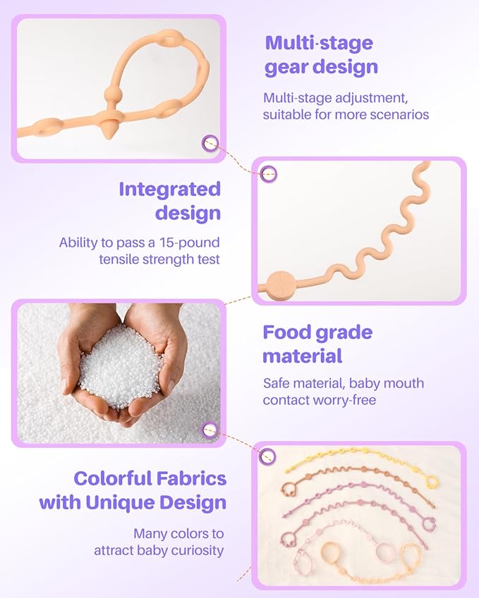 Toy Straps for Baby, 5pcs Adjustable Toy Holder for Stroller Accessories, Silicone Tether Pacifier Clip, No Throw Travel Essential Leash for High Chair, Car Seat (Gril-5 Pack)